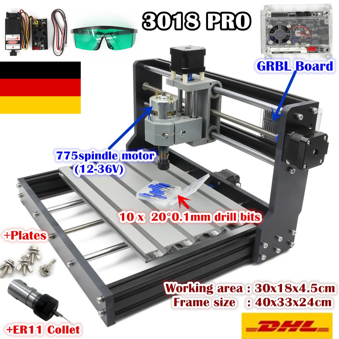 

[EU Free] 3-осевой лазерный USB-фрезерный станок 3018 Pro & 5,5 W DIY Mini ER11 шпиндель управления GRBL печатной платой, Гравировальный фрезерный станок, деревообрабатывающий фрезерный станок