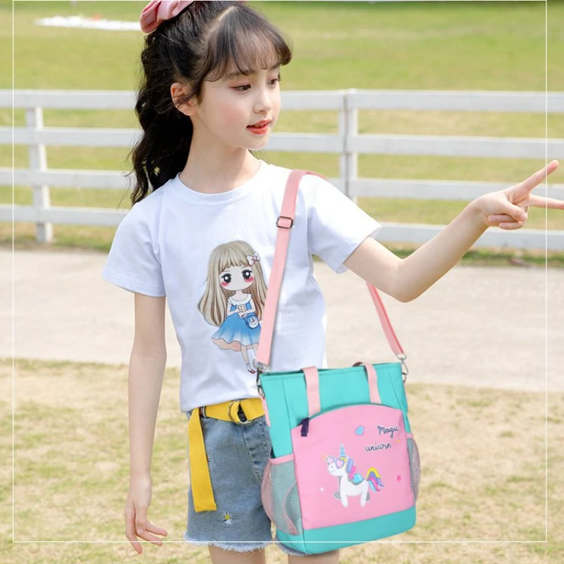 Children Cartoon Unicorn Tutorial Bags Primary School Student Portable Messenger Breathable Waterproof Shoulder Bag for Girl Boy