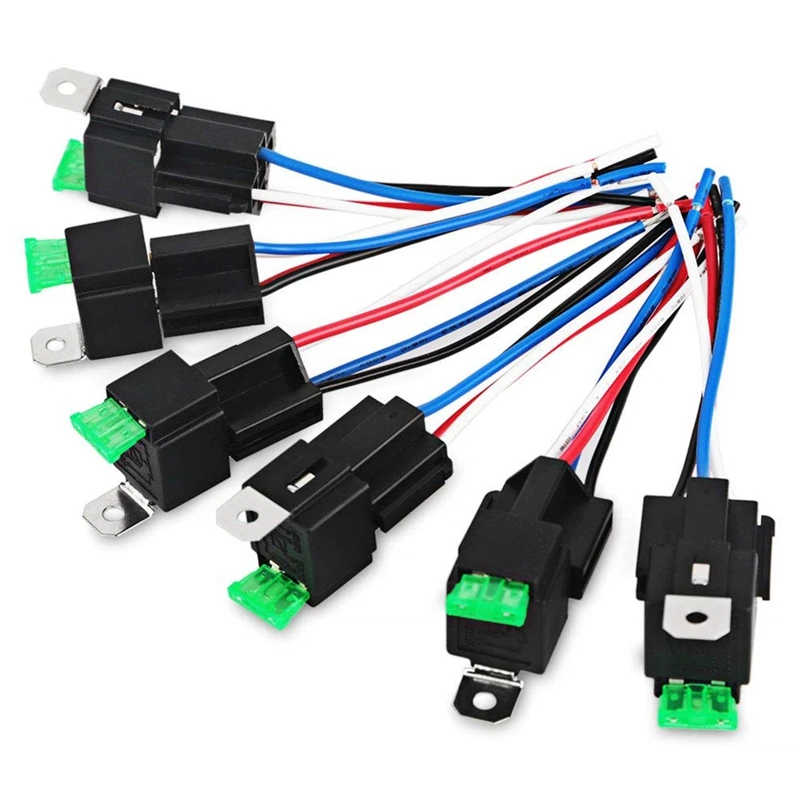 

6 Pack 30A Fuse Relay Switch Harness Set 14 AWG Hot Wires- 4-Pin 12V DC SPST Automotive Relay