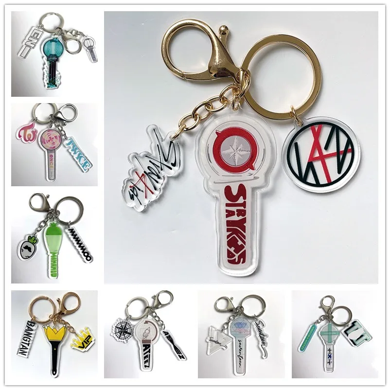 

6 Styles ATEEZ TWICE TXT Stray Kids Emergency Light Keychain Peripheral Bell Pendant Bag Cartoon PVC Three-Dimensional Key chain