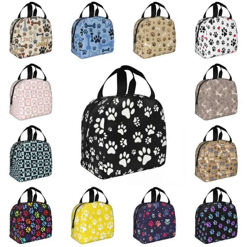 

Funny Dog Paw Print Lunch Bag for Outdoor Work Picnic Leakproof Insulated Thermal Cooler Bento Box For Women Kids Warm Food Bags