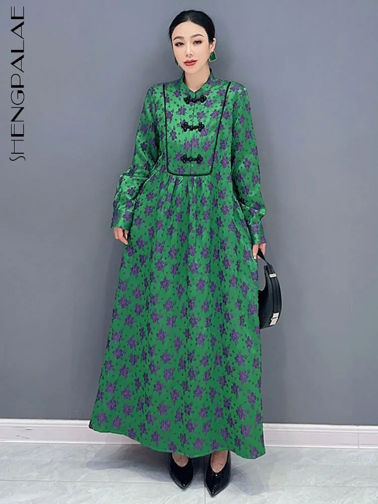 

SHENGPALAE модное платье с принтом для женщин со стоячим воротником, с пряжкой и длинным рукавом, элегантный универсальный халат, осень 2023, новинка 5R5734