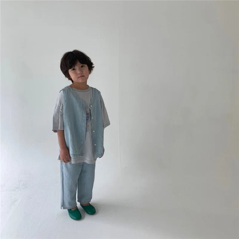 Детский жилет из денима для мальчиков и девочек мягкий джинсовой ткани без