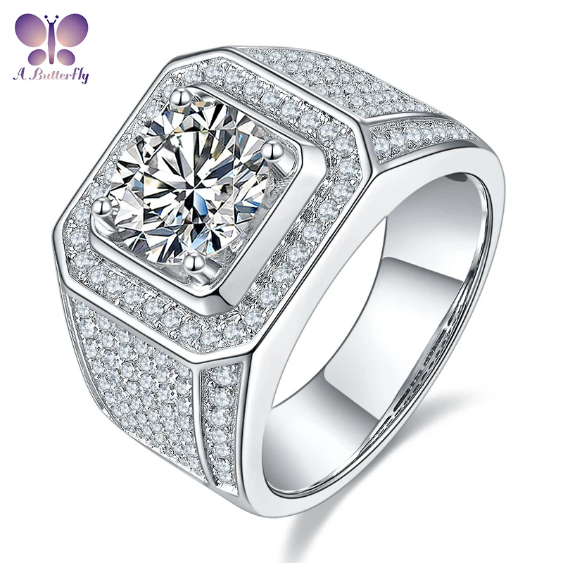 

AButterfly 100% 925 Sterling Silver D Color 3.0 Ct Moissanite Luxury Male Engagement Ring Fine Jewelry Wholesale