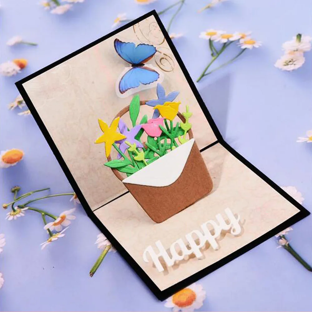 łkową kwadratową ramkę 3D z koszem na kwiaty Fotografia Metalowe tłoczenie Album DIY Papierowe karty Rzemiosło Wykrojniki C...