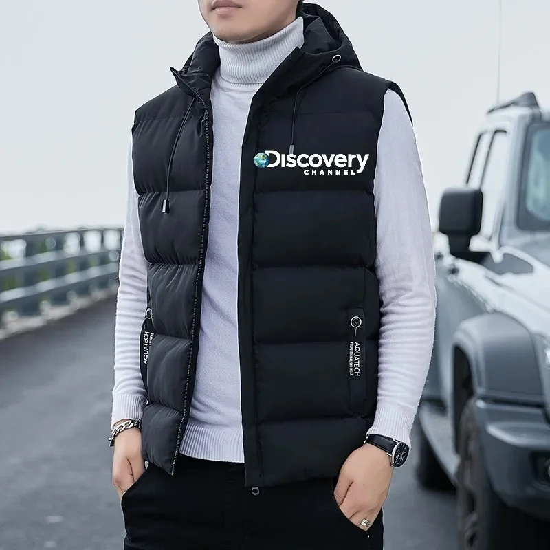 

Men Sleeveless Jacket Winter Ultralight Down Vest Discovery Slim Warm Waistcoat Coat Zipper Hooded Windproof Famous Brand Canada