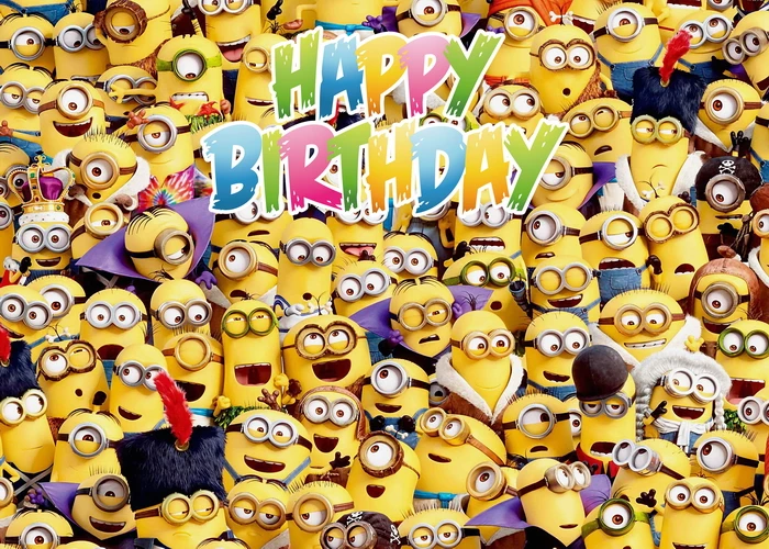 Виниловый фон для детской фотосъемки с изображением миньонов