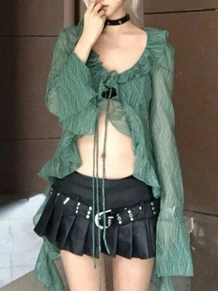 Винтажная блузка в стиле 1920-х годов с рюшами кружевная рубашка японском Y2k