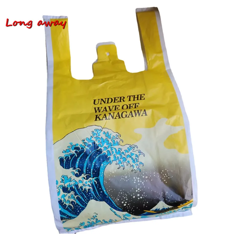 

New Plastic Gift Bag Wave Printing Storage Shopping Bag with Handle Party Wedding Plastic Toy Cake Child Gift Wrapping Bags
