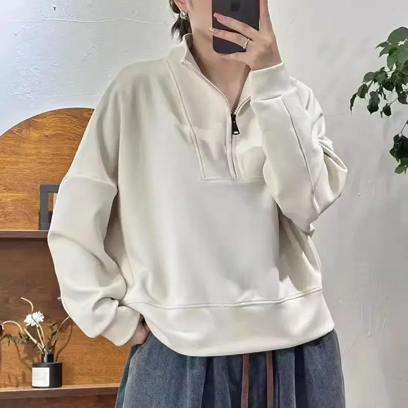 Осень-зима женская футболка с длинным рукавом на полумолнии модная простая