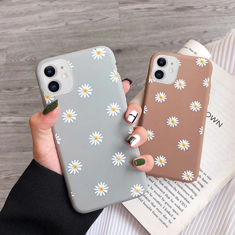

Fashion Floral Phone Case For iPhone 13 12 11 Pro Max 12 Mini 7 8 Plus 6 6s XS Max X XR 5 5S SE 2020 Candy Color Soft TPU Cover