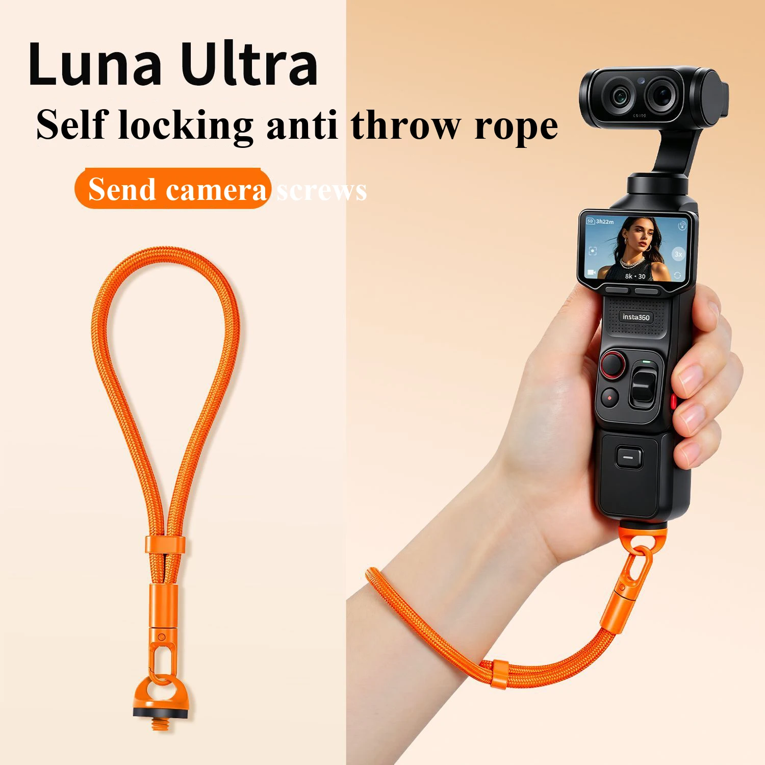 Фото Ремешок-шнурок для Insta360 Luna Ultra Pocket 3/4/4p, портативный браслет-ремешок, страховочный ремешок для экшн-камеры, короткий ремешок на запястье №1