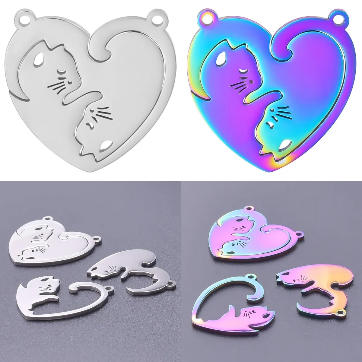 

Fashion Cat Heart Puzzle Design Charms For Jewelry Making Couple Two Cats Pendant Necklace Handmade Findings Friendship Gifts