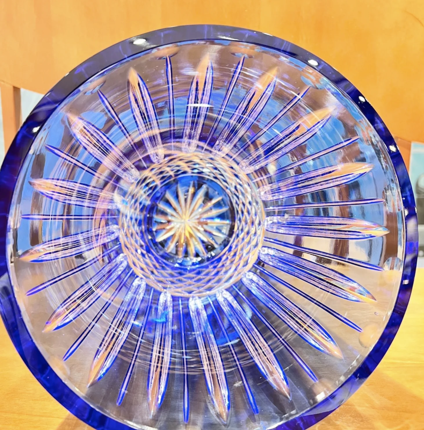 

Хрустальная ваза ручной работы, ваза из хрустального стекла с резным узором, 19,5*28 см, Кожаная синяя