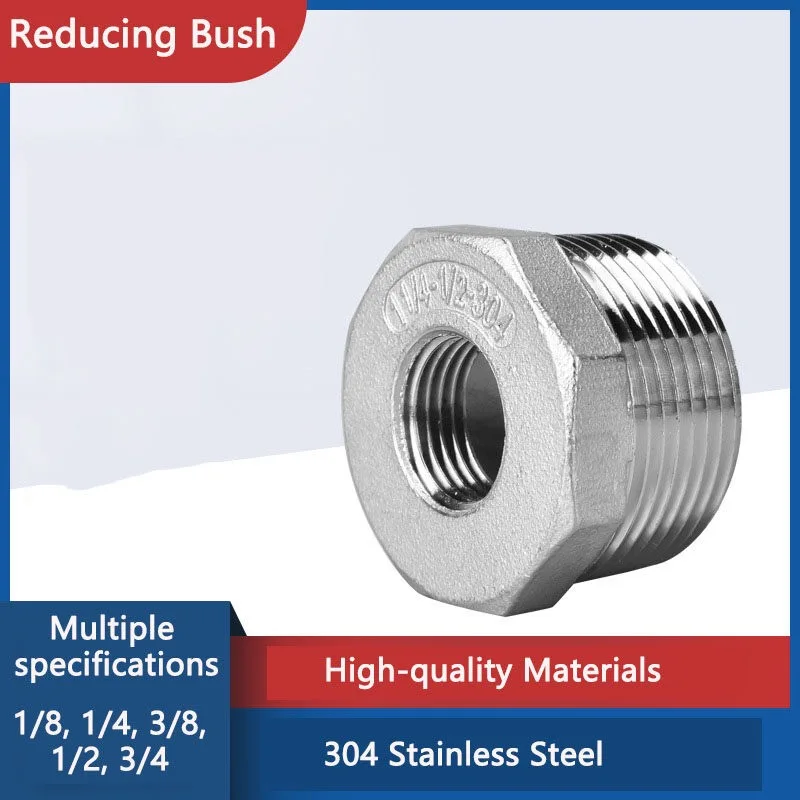 304 Stainless Steel Reducing Bush Pipe Fitting 1/8 1/2 3/4 3/8 Threaded Coupling Connector Bushing Reducer