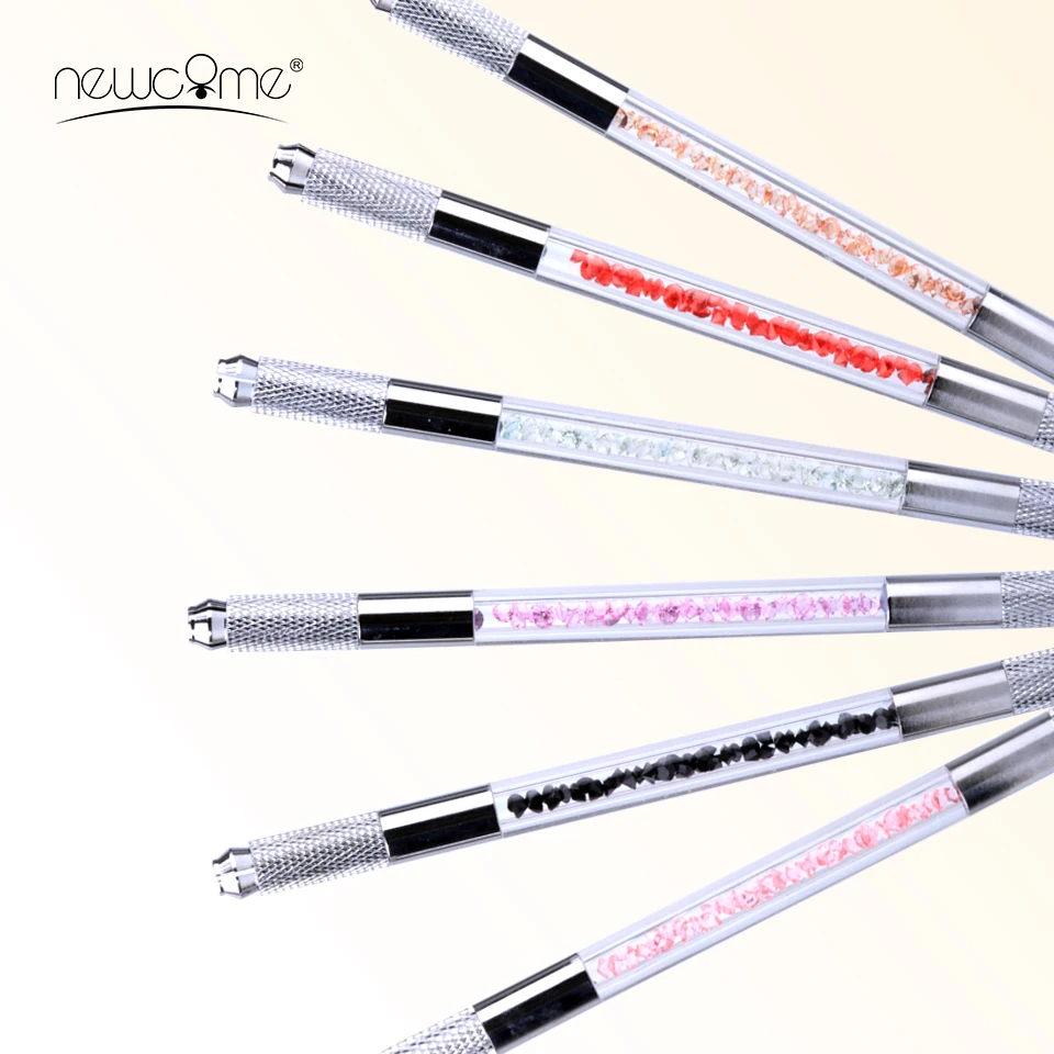 

Double Head Microblading Pen Crystal Acrylic Handle Tattoo Pen Permanent Makeup Eyebrow Tools Double Usage For Flat/Round Needle