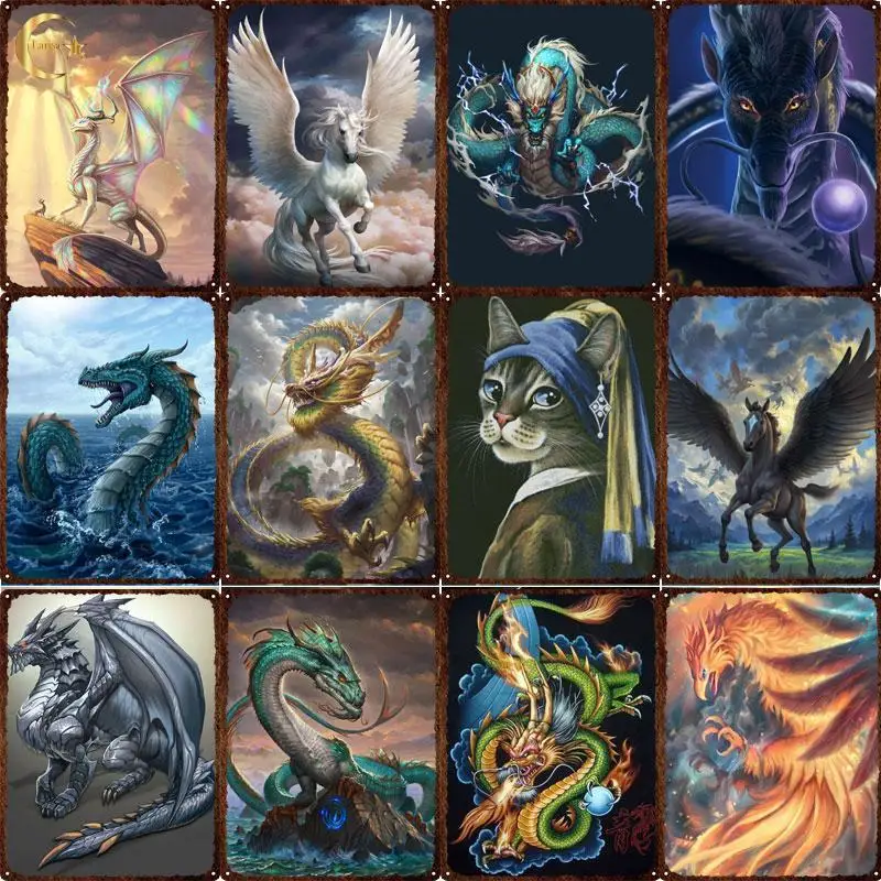 

Металлический жестяной знак дракона, мифический зверь, металлическая табличка, винтажная тарелка для дома, гаража, бара, искусственная ферм...