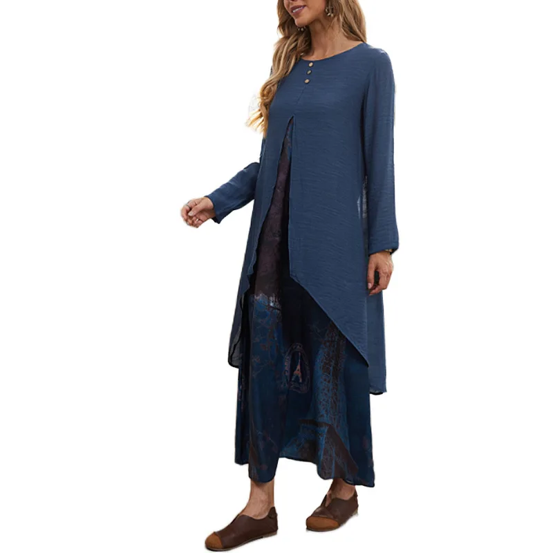 New Abaya Muslim Women's Robe Simple Fashion Fake Two-Piece Style Print Long Dress Dubai Arab Islam Femme Elegant Casual  Dress