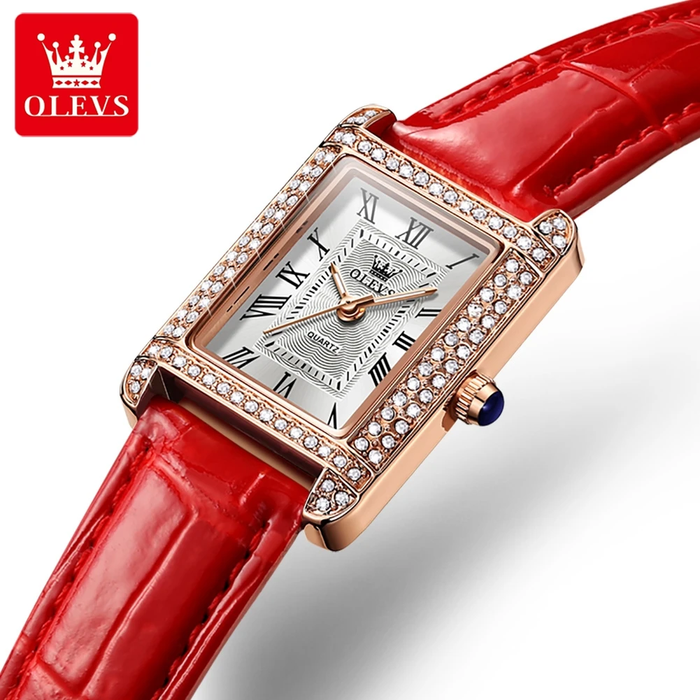 

OLEVS 9935 Genuine Leather Strap Fashion Watch For Women Square High Quality Quartz Waterproof Women Wristwatches