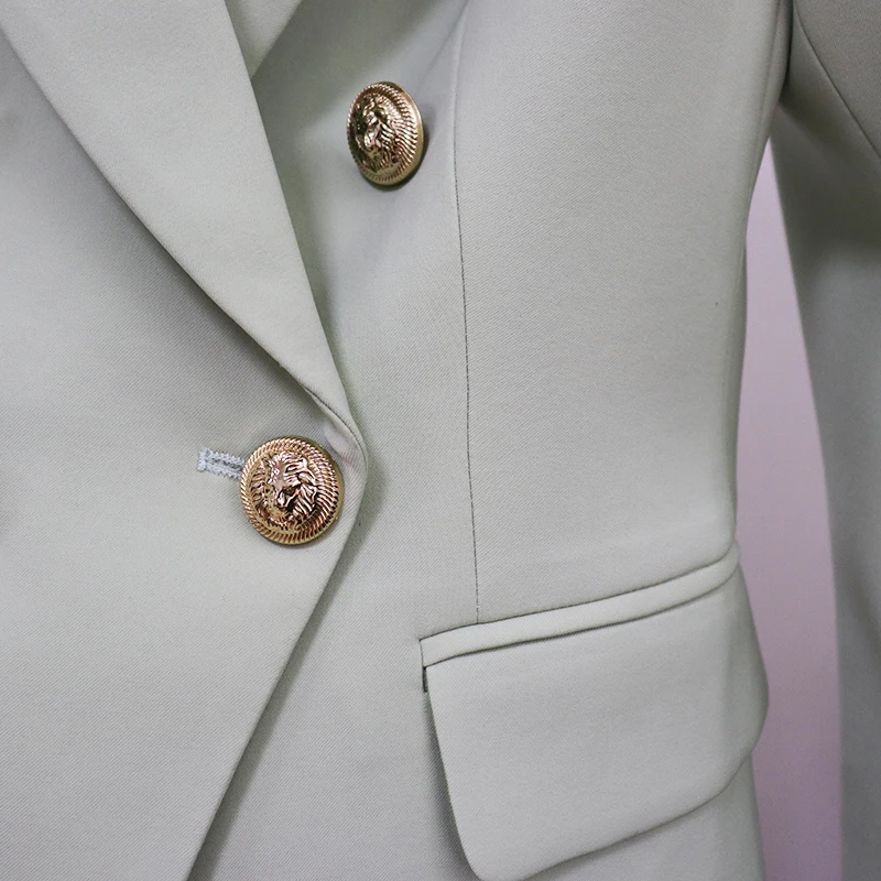 HIGH QUALITY New 2023 Classic Designer Women's Metal Lion Buttons Double Breasted Blazer Jacket Tender green