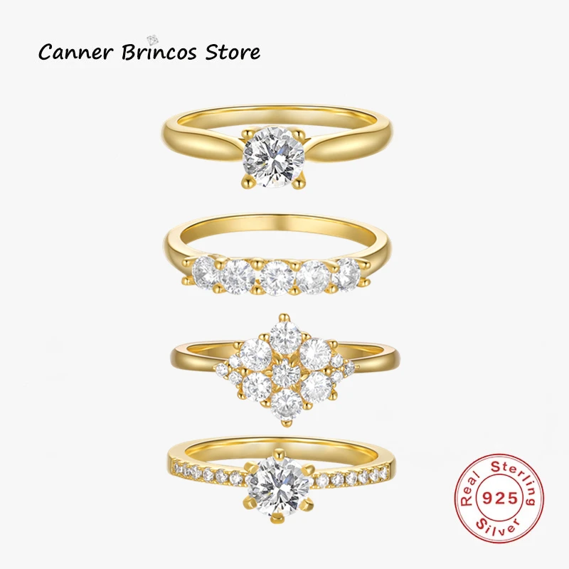 

AIDE 18K Gold Plated Rings For Women Wedding 925 Sterling Silver Simple Classic Micro CZ Charm 6/7/8mm Finger Ring Anillos Mujer