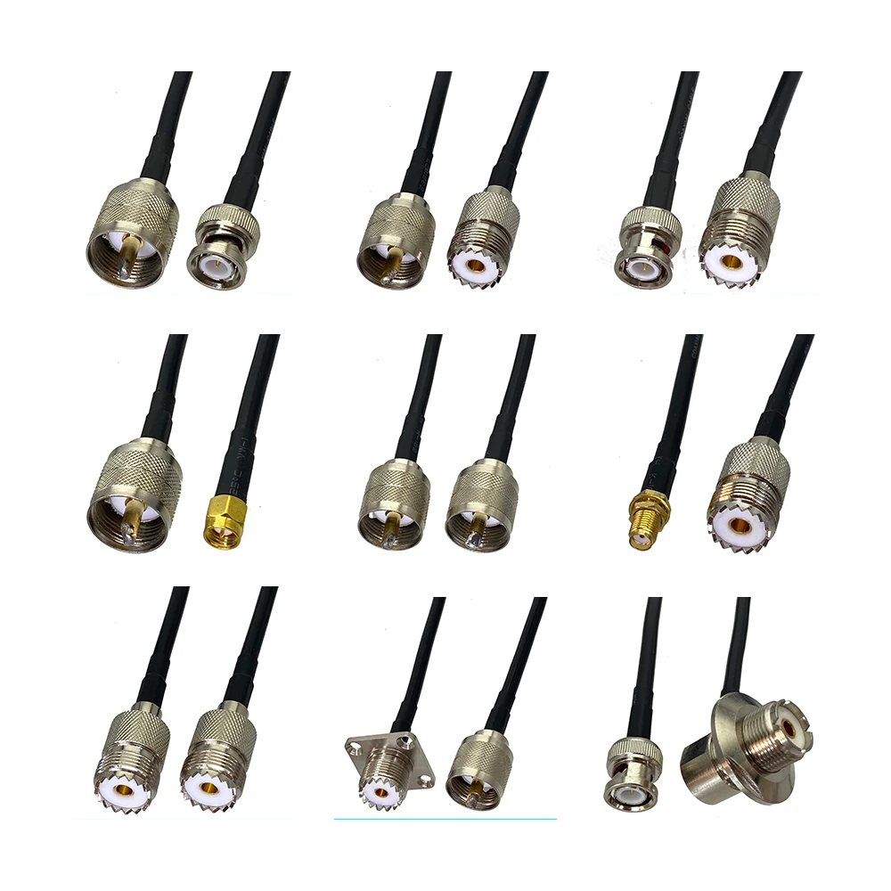 Коаксиальный соединитель RG58 UHF PL259 SO239 в SMA UHF BNC, штекер и гнездо, обжимной радиочастотный коаксиальный соединитель, соединительный кабель 6 дюймов ~ 10 м