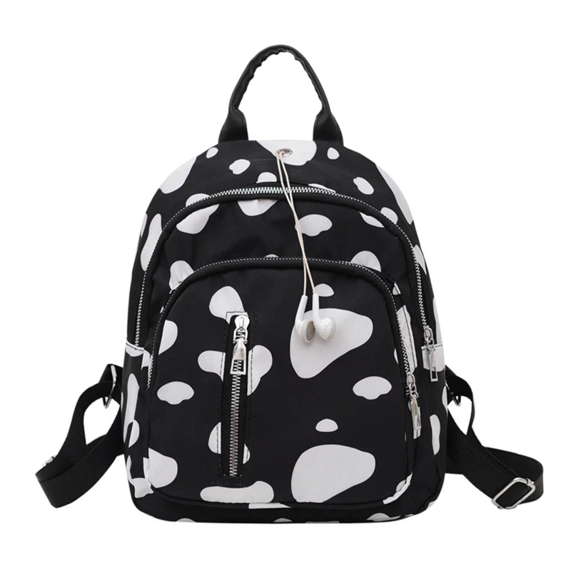 

Cow Print Small Backpack Nylon Casual Rucksack for Teenage Women Girls Mini Cute School Bookbag Travel Shoulder Bag 517D