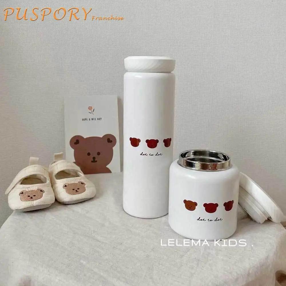 

Детская пищевая добавка, термос, чашка для сохранения тепла, ведро для каши, мультяшный медведь, портативная согревающая коробка для еды, те...