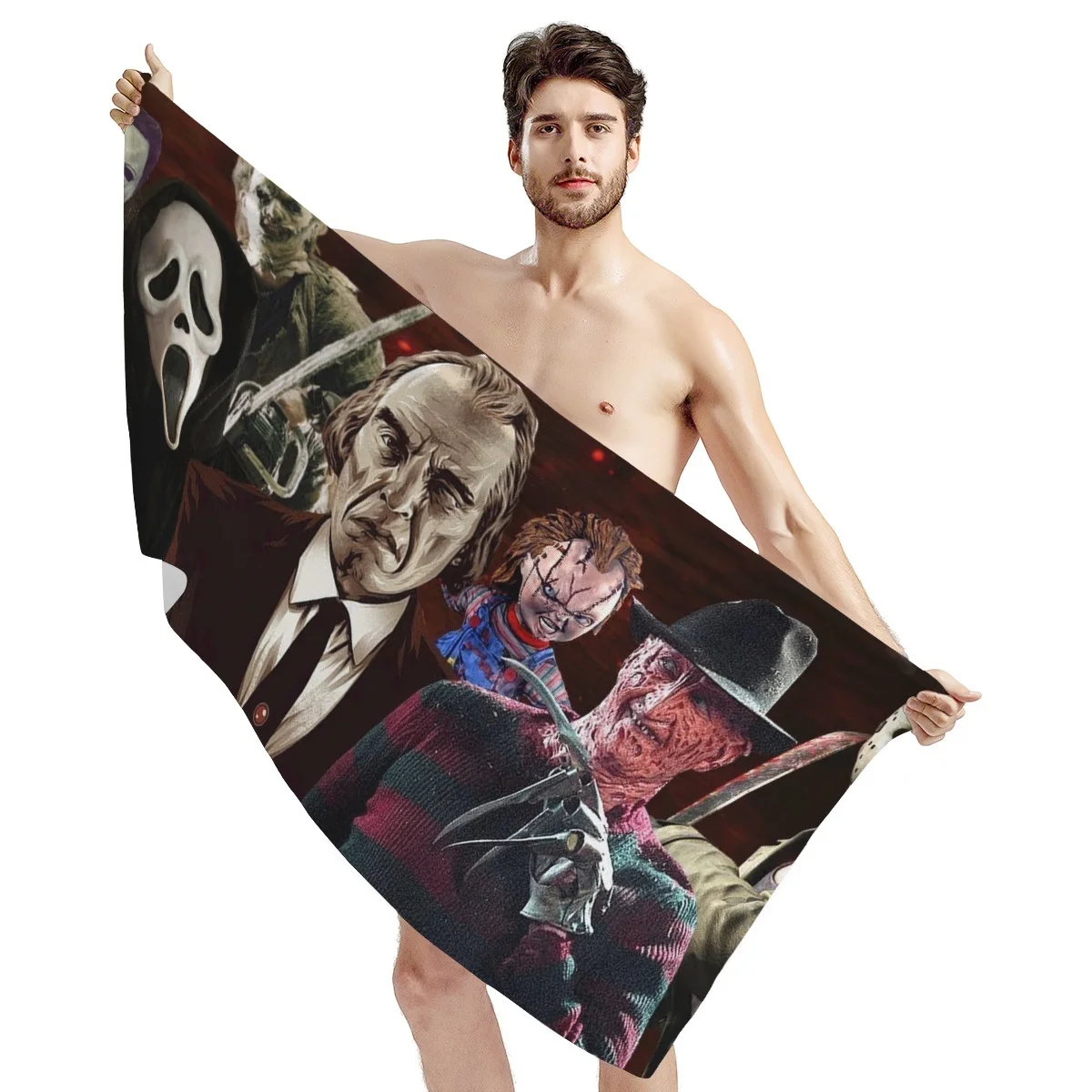 Horror Movie Friends Print Soft Beach Towel Portable Swim Shower Cozy Home Washcloth