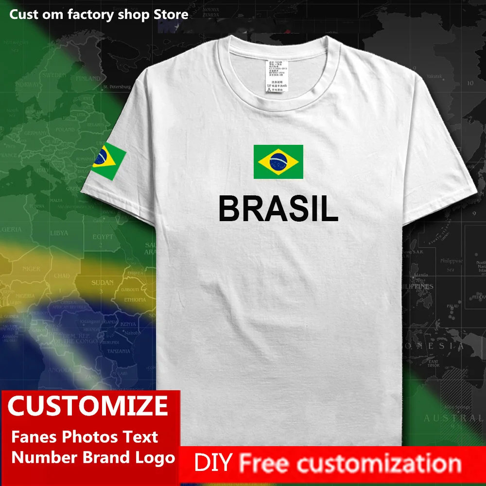 

Brazil Cotton T shirt Custom Jersey Fans DIY Name Number Brand LOGO Fashion Hip Hop Loose Casual T-shirt BRA Brazilian gyms