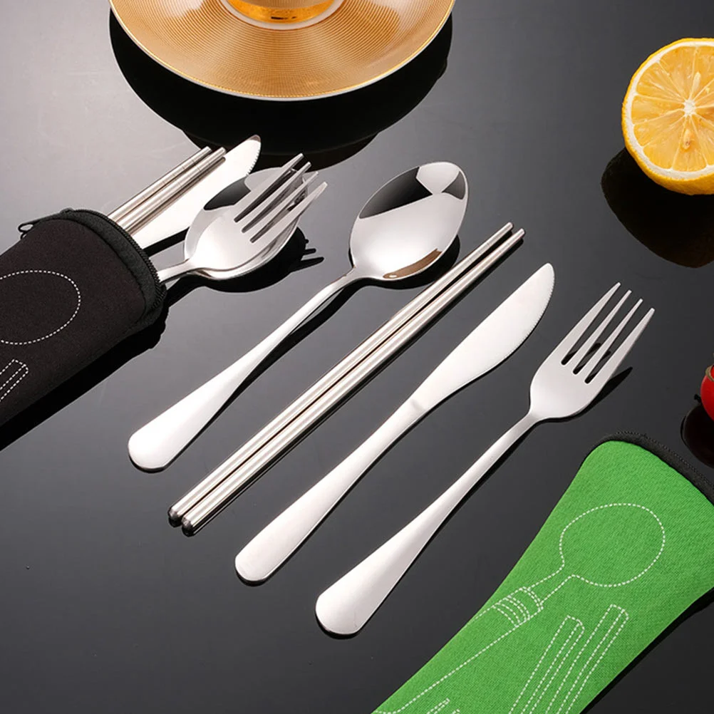 

Set Cutlery Stainless Steel Portable Utensils Flatware Silverware Fork Metal Travel Forks Spooncase Rustproof Dinnerware Piece