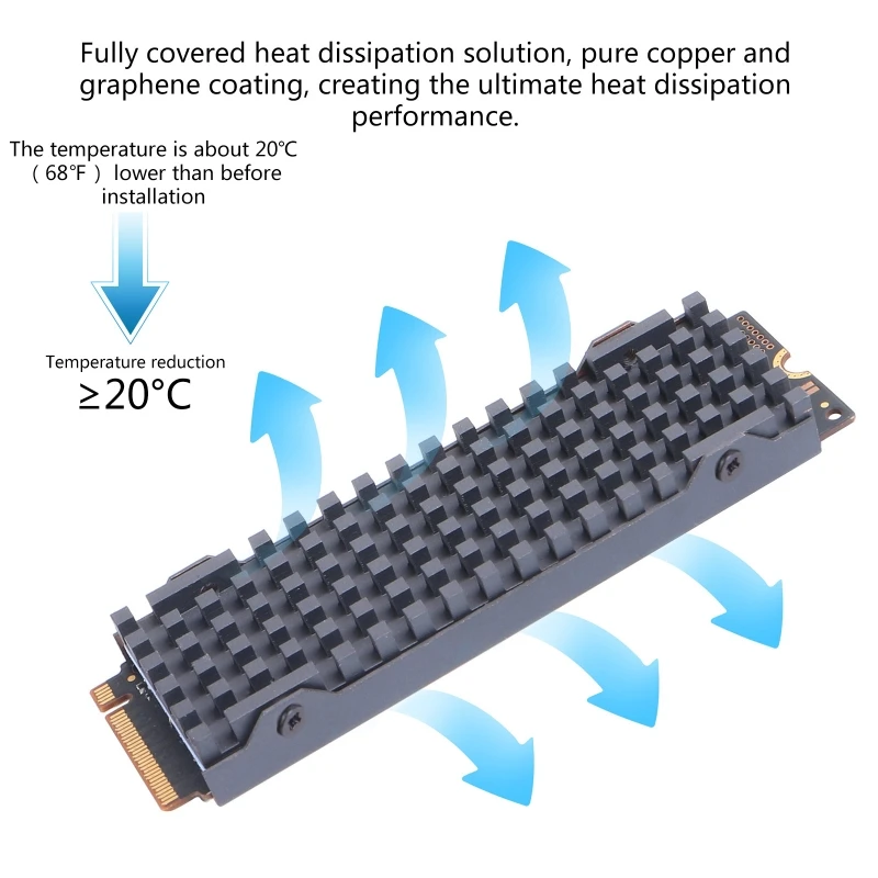 

Pure Copper Graphene Heatsink M.2 NGFF 2280 PCI-E NVME SSD Cooling Thermal Pad Cooler Radiator 70x23x8.5mm