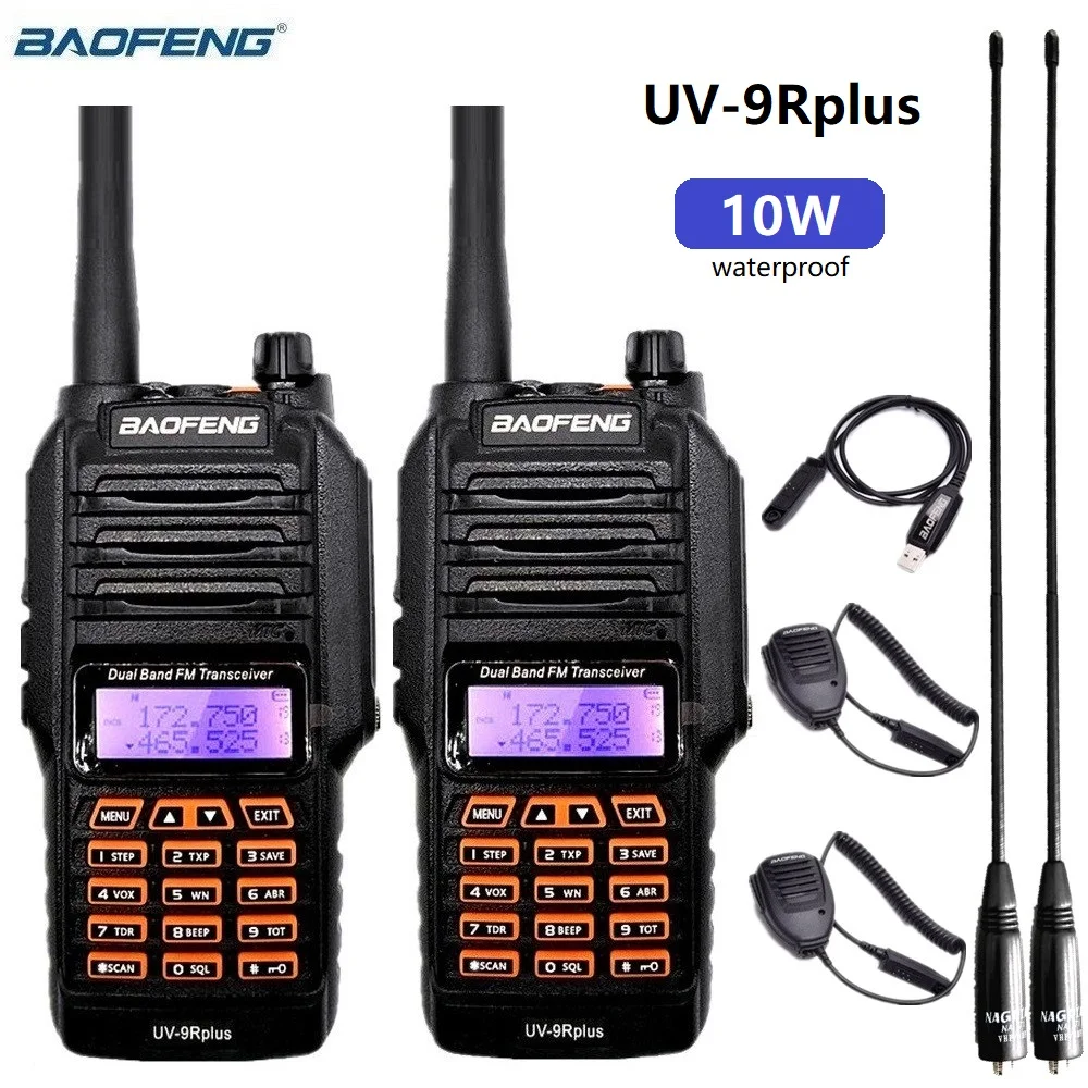 2PCS Walkie Talkie 10W BAOFENG UV-9R PLUS Waterproof Ham Radio Scanner hf Transceiver VHF UHF CB Radio Station for Hunting uv9r
