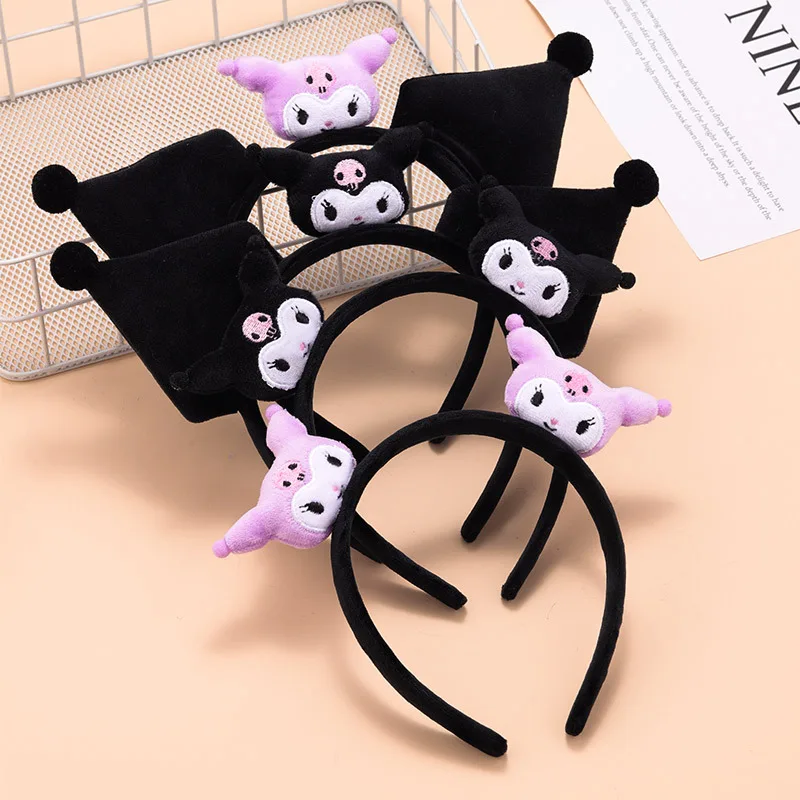 

Повязка для волос Sanrio Kuromi женская, милая мультяшная плюшевая игрушка в виде Лолиты для косплея на Хэллоуин, украшение с бантом, аксессуары для волос