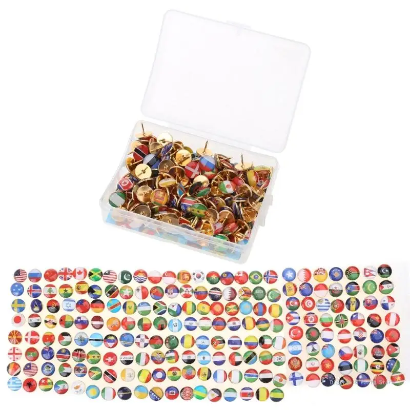 

M17F 194 Pcs Durable National Push Pins Thumb Tack Pushpin Thumbtacks for Notice Board Markers Office School Supplies