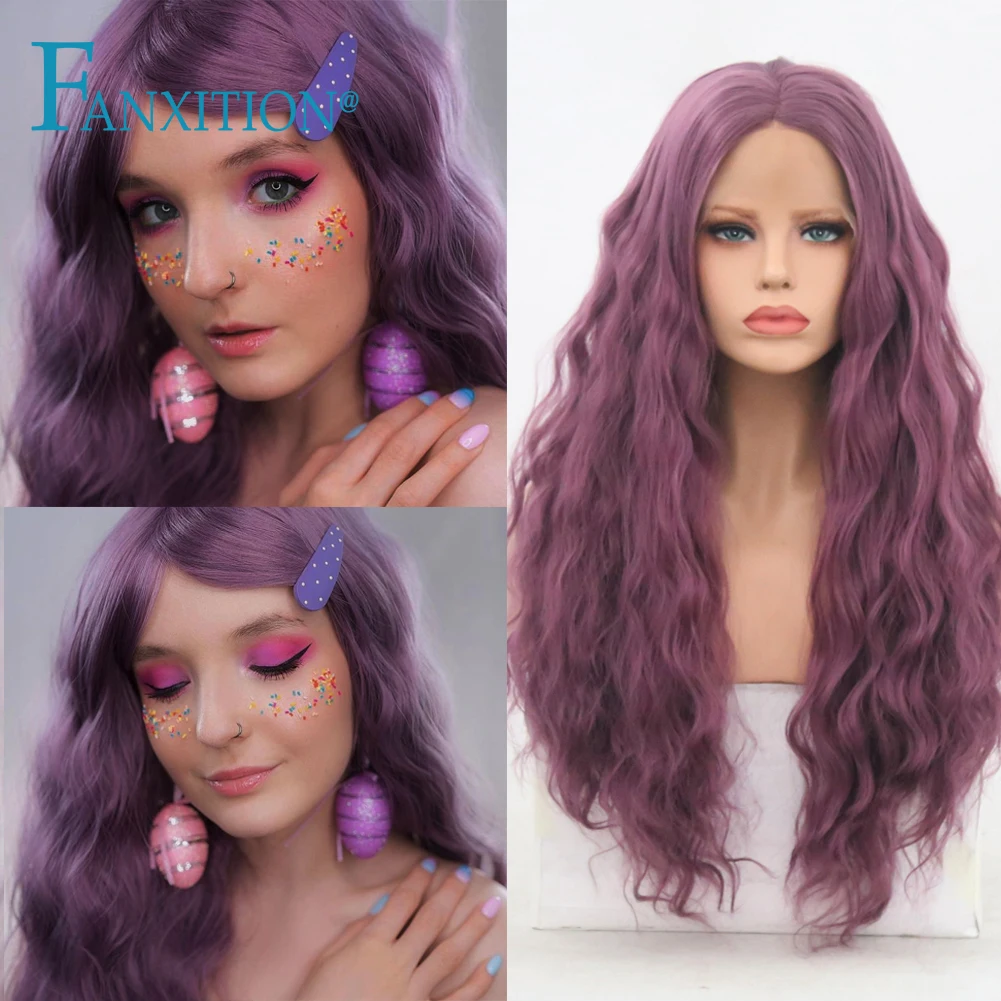 

FANXITION Synthetic Lace Front Wig With Natural Hairline Glueless Purple/Pink Loose Wave Wigs For Black Women Cosplay/Daily Wig