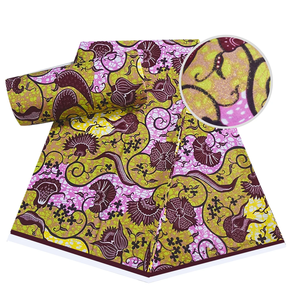 

High Quality Guaranteed Glam Glitter Grand Ankara Golden Wax Fabrics African 100% Cotton Soft Loincloth Printed Materials 6 Yard