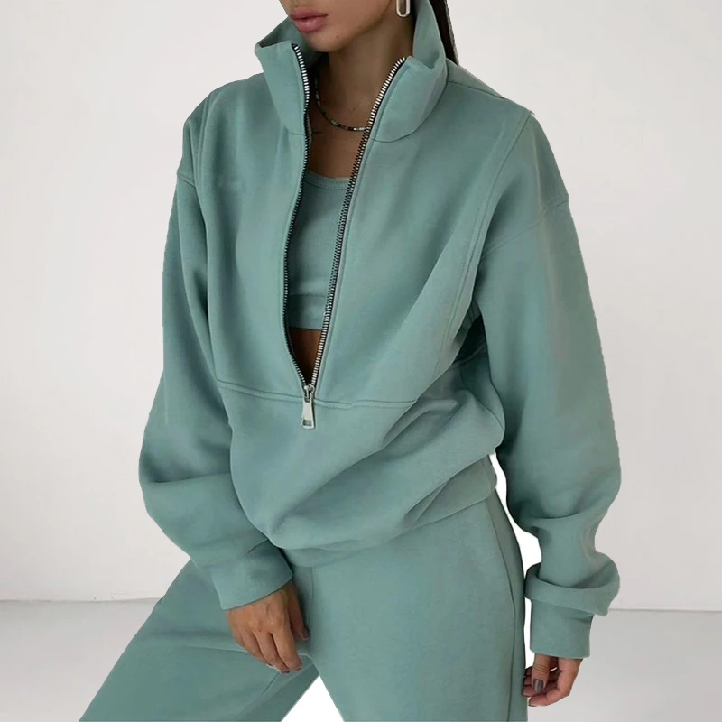 

Женский флисовый комплект из двух предметов, повседневный спортивный костюм большого размера с толстовкой на молнии и брюками, теплый спор...