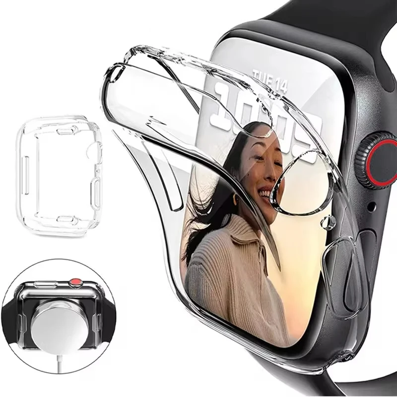 Защитный чехол из ТПУ для Apple Watch Series 9 8 7 SE 6 5 4 3 Аксессуары-бампер Iwatch 45 мм 41 44 40 correas