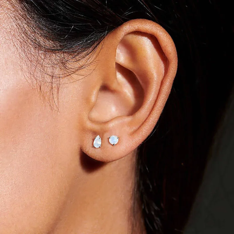 

S925 sterling silver Moonstone Petite Round & Teardrop Studs