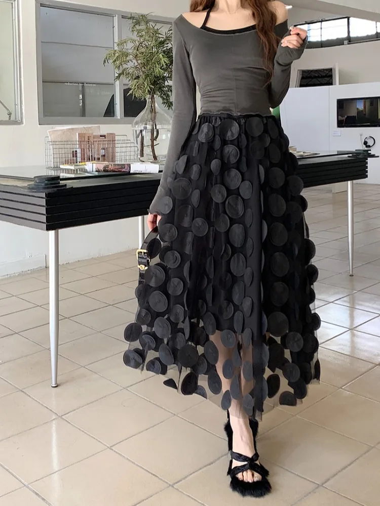 Женская винтажная юбка в горошек элегантная сетчатая бежевого и розового цвета с