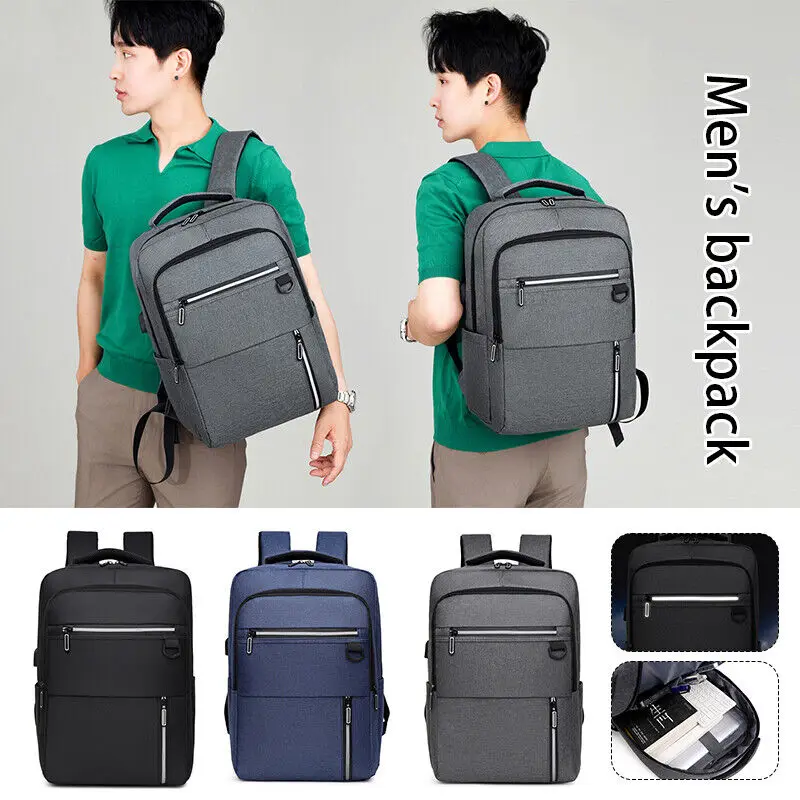 

Men Students Laptop Backpack USB Port Rucksack Travel Business School Shoulder Bags Laptop Notebook Bag Oxford No Battery