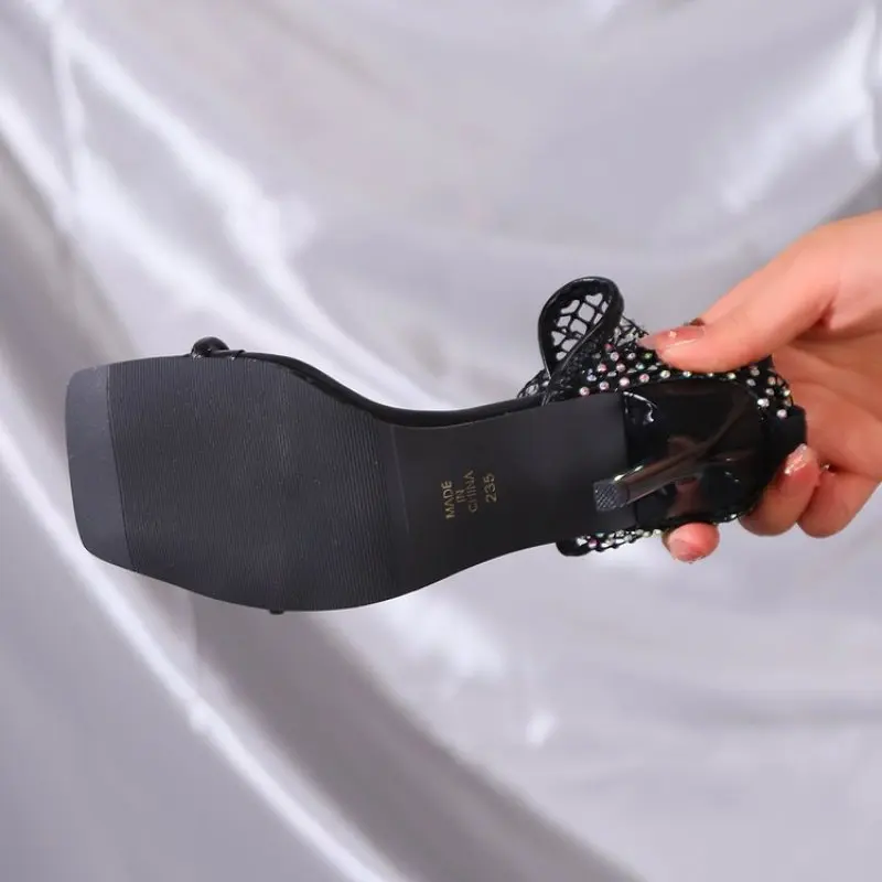 2023 Summer New Open-toed Sexy Fashion Sexy Square Head Mesh Zipper Dance Nightclub Green Shoes Women's High Heel Boots Breathab