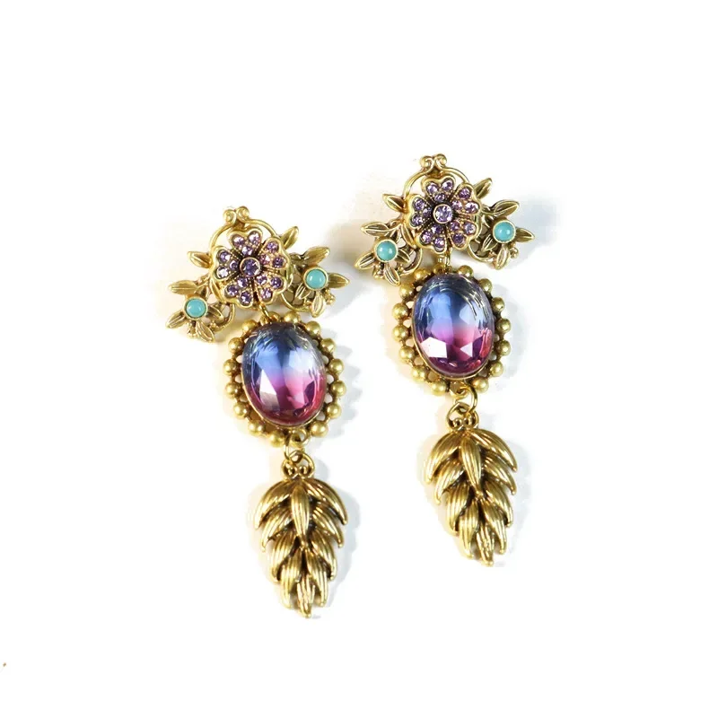 Изысканные длинные серьги на плечо инкрустированные стразами фиолетовый свежий