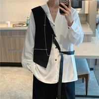 2022 new vest shirt men fashion society mens dress shirt korean loose white long sleeve shirts mens chain casual shirt m 2xl