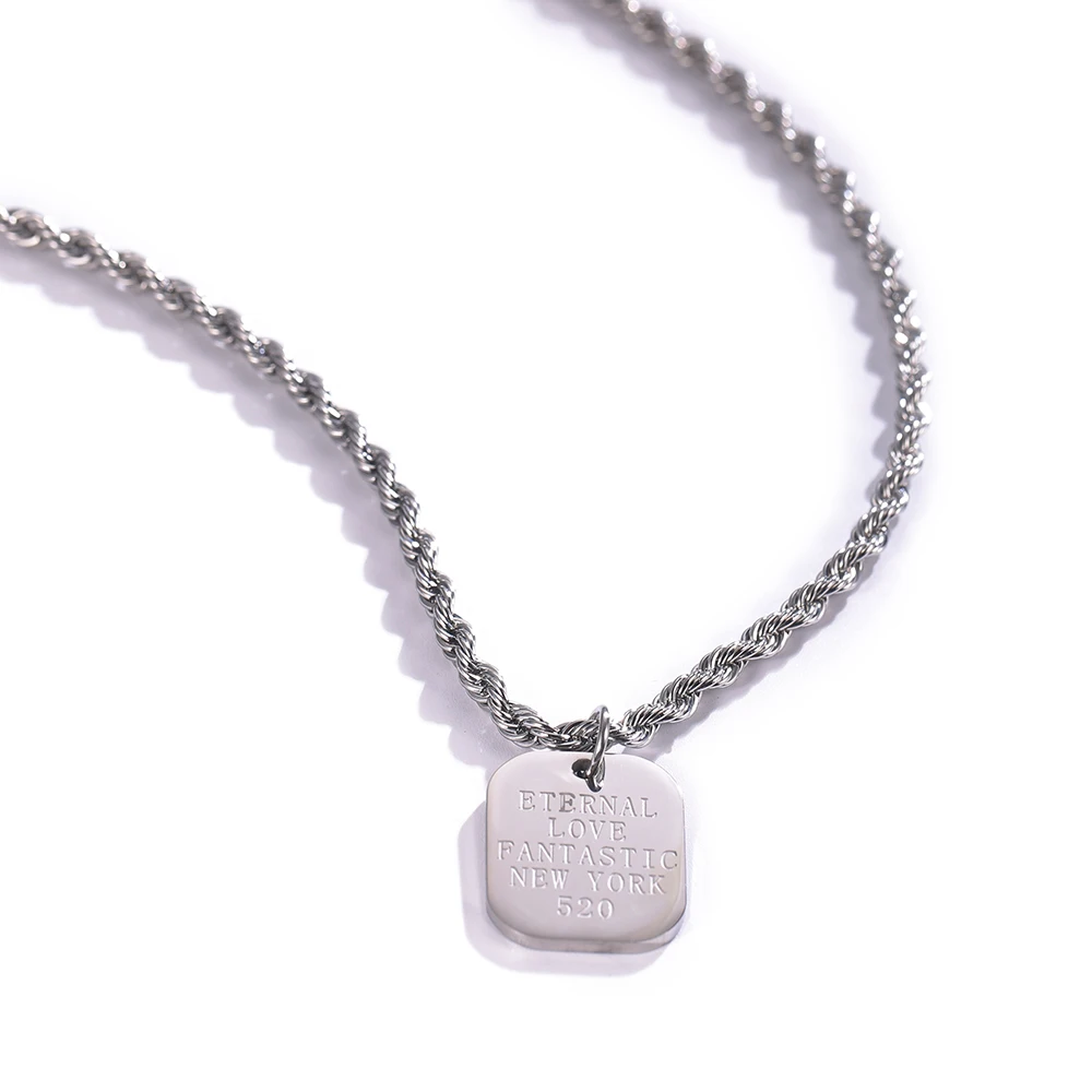 

Coconal Hip Hop Punk Goth Style Women Men Square Tag Choker Chain Neck Necklace For Fashion Korean Party Gift Jewelry