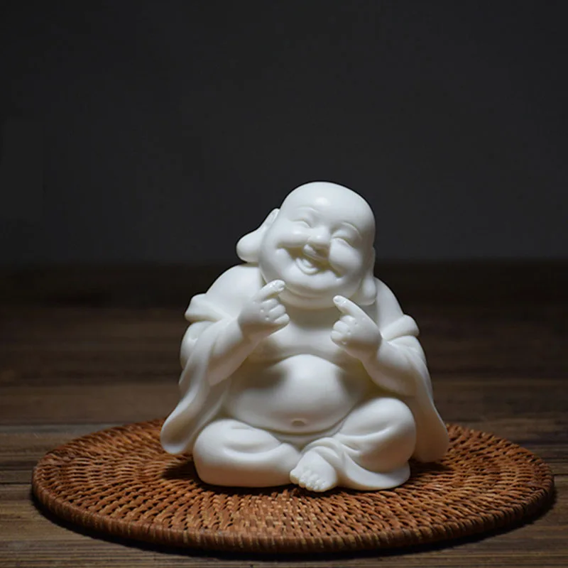 

White Porcelain Amitabha, hehe, haha, figure statue Handmade sculpture of modern art Cute home decoration ornaments Gift statue