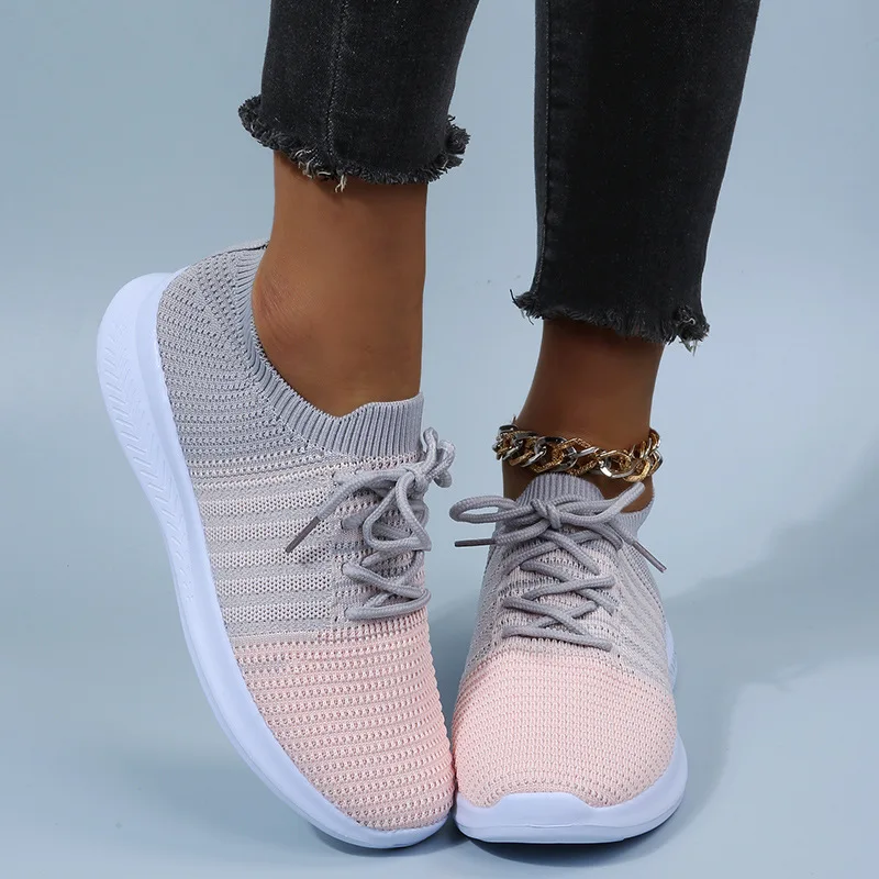 New Large size women's shoes sports flying weaving women's Pink all-match running shoes wholesale summer breathable mesh shoes
