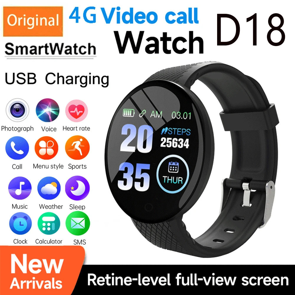 

Smart Watch D18Men Women Blood Pressure Heart Rate Monitoring Bracelet Pedometer Bluetooth Call Smartwatch for Xiaomi Apple