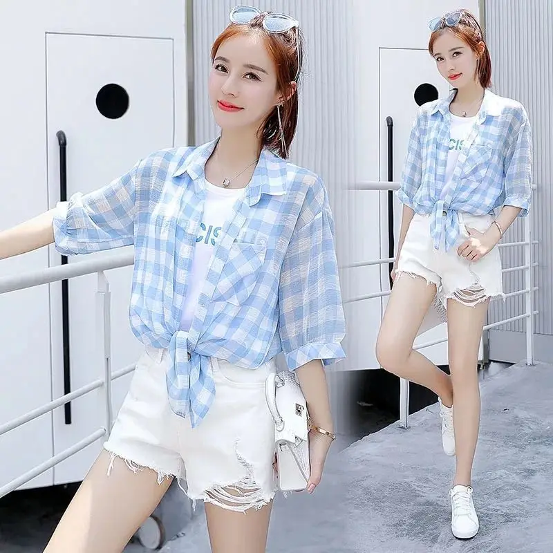 

Summer Short Chiffon Women Loose Turn-down Collar Thin Jacket Coat Femme Print Elegant Cardigan Korean Clothing E33